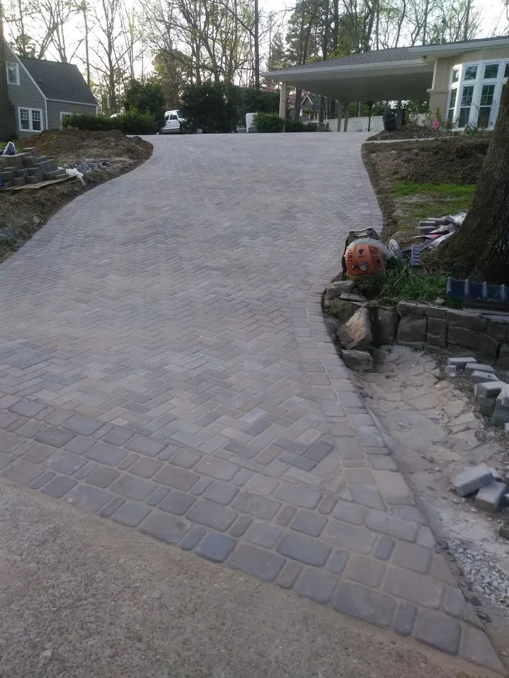 Paver driveway installation in progress